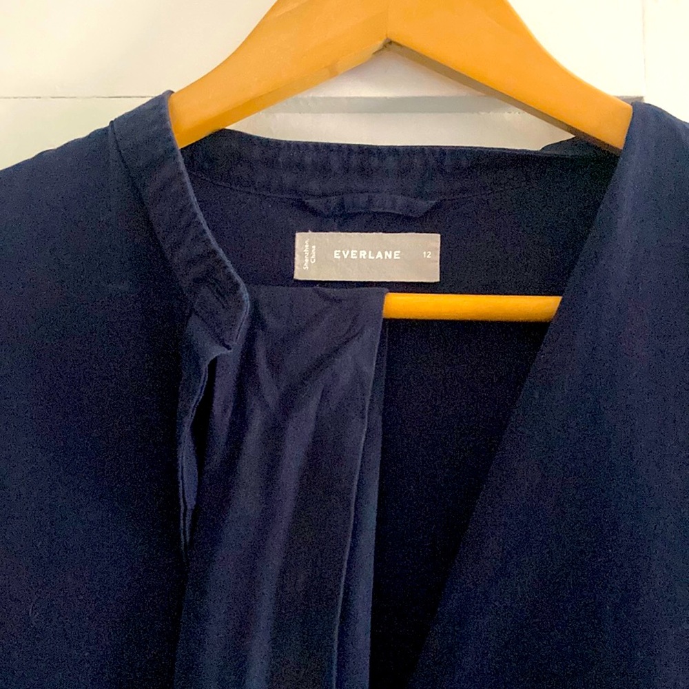 Everlane Navy Cotton Button-Up Dress (knee-length)